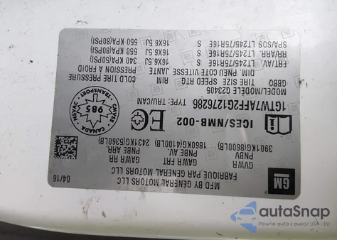 2016 GMC Savana 2500 1Wt z USA, uszkodzony, nr VIN 1GTW7AFF2G1276286